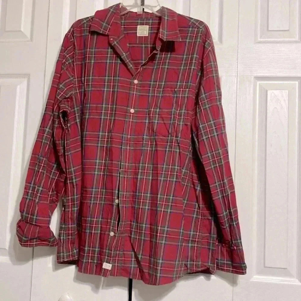 Merona mens red plaid cotton button down shirt XL